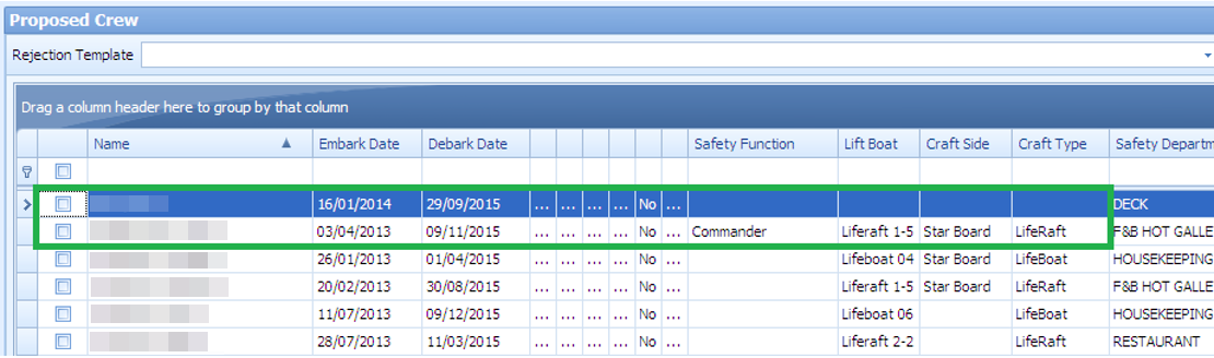 This figure shows the crew list with exemption in Proposed Crew Section.