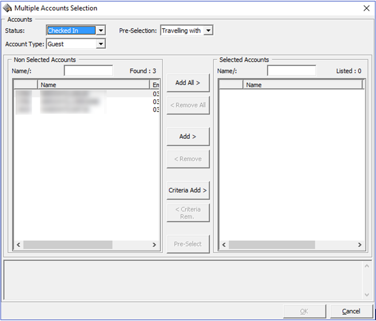 This figure shows the Multiple Accounts Selection where you can select the accounts before making a booking.