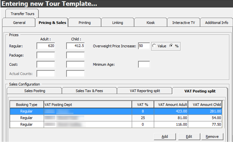 This figure shows the VAT Posting Split in Pricing and Sales Tab