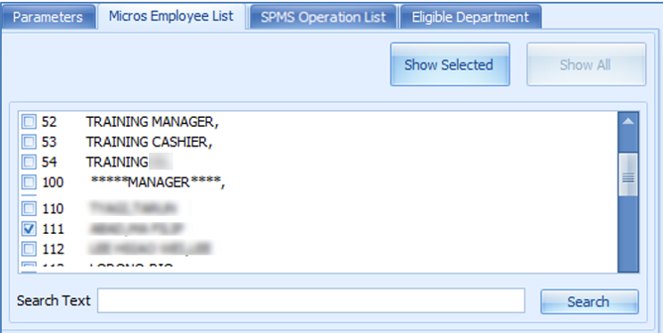 This figure shows the MICROS Employee List tab.