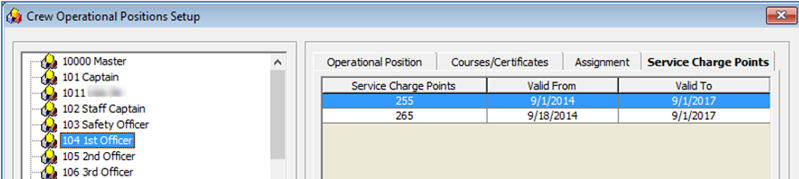 This figure shows the setup window for Operational Positions.