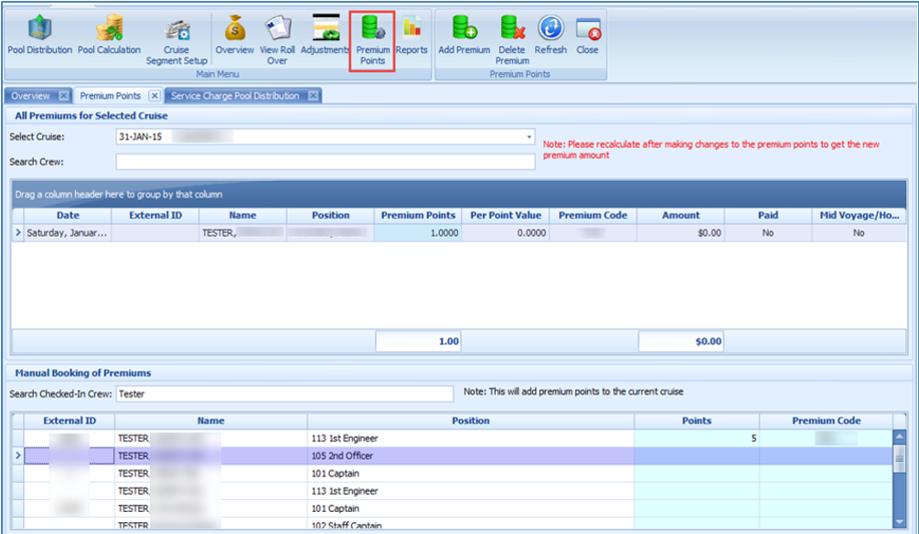 This figure shows the main tab of Premium Points.