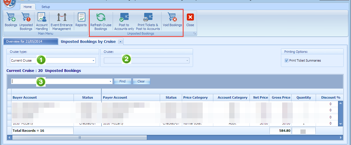 This figure shows the Unposted Bookings functions in Ticket Management.