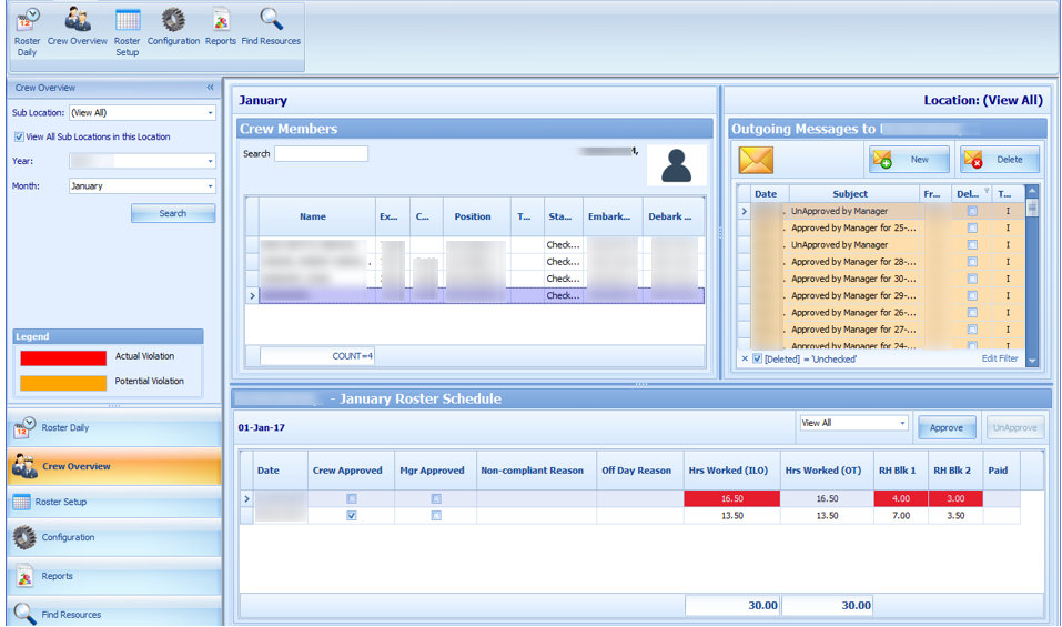 This figure shows the Time Aproval Method, Crew Overview window This figure shows the Time Aproval Method, Crew Overview window