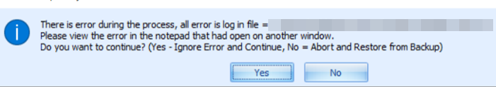 This figure shows the warning message when the database encryption fail during passphrase creation.