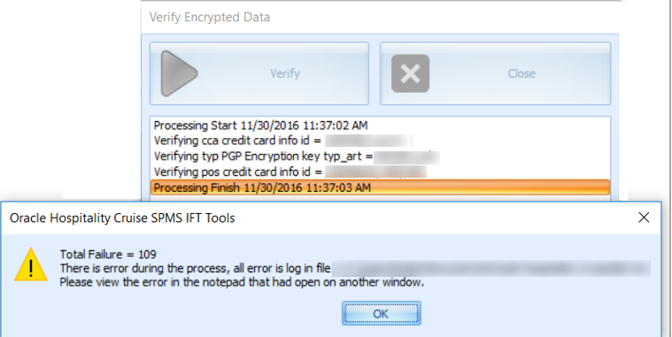 This figure shows the database verification and warning error prompt during the process.