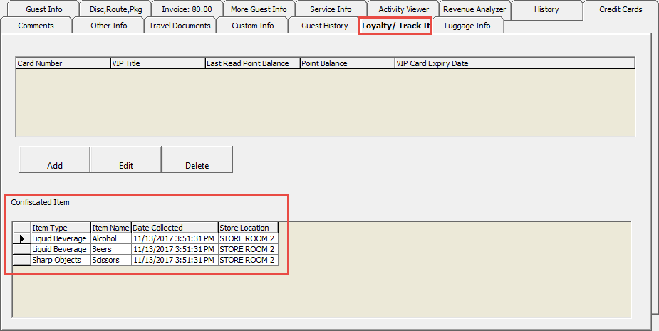 This figure shows the Confiscated Item in Guest Handling