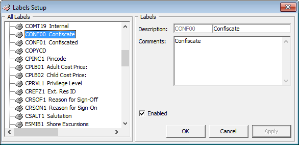This figure shows the Label Setup This figure shows the Label Setup