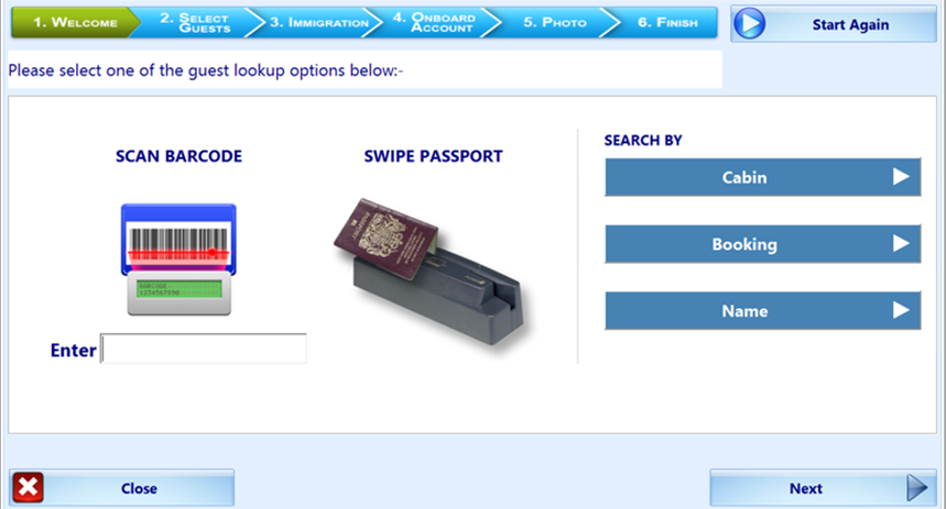 This figure shows the startup window of Check In Wizard This figure shows the startup window of Check In Wizard