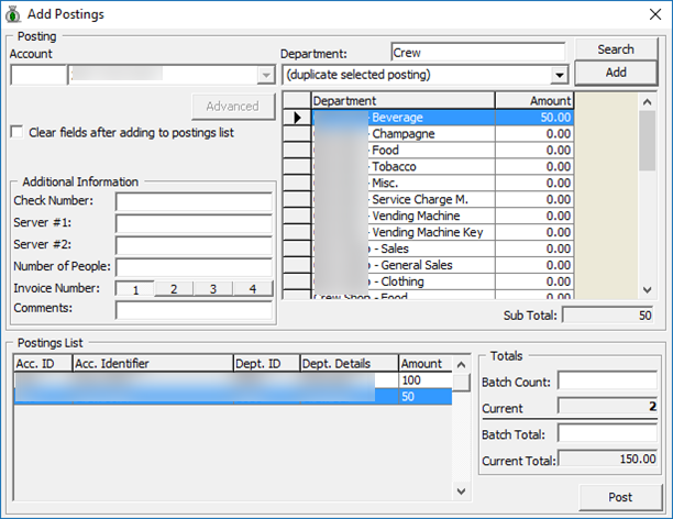 This figure shows the Add Posting Window