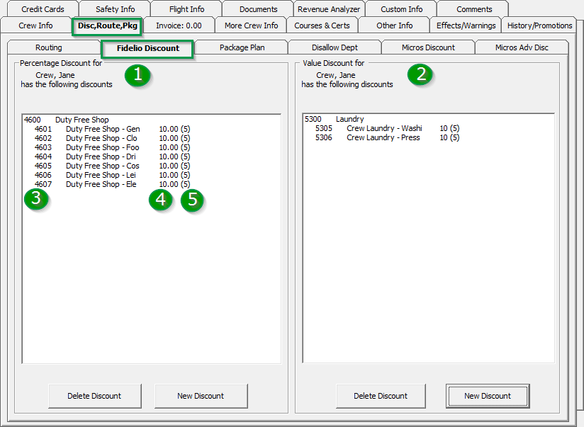 This figure shows the Disc, Route, Pkg — Discount Tab