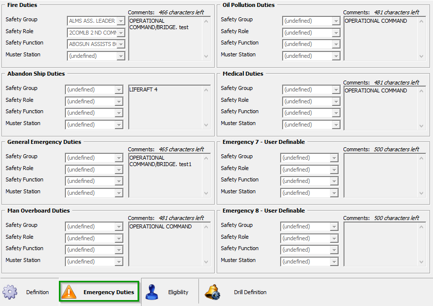 This figure shows the Emergency Duties Tab