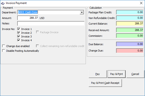 This figure shows the Invoice Payment Window