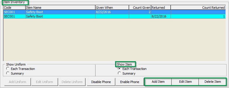 This figure shows the Item Inventory