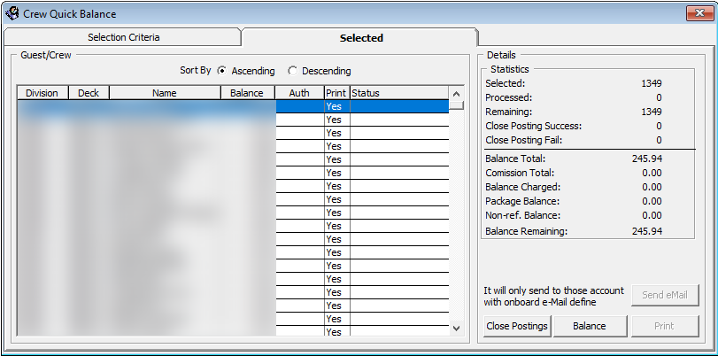 This figure shows the Quick Balance Selected Tab