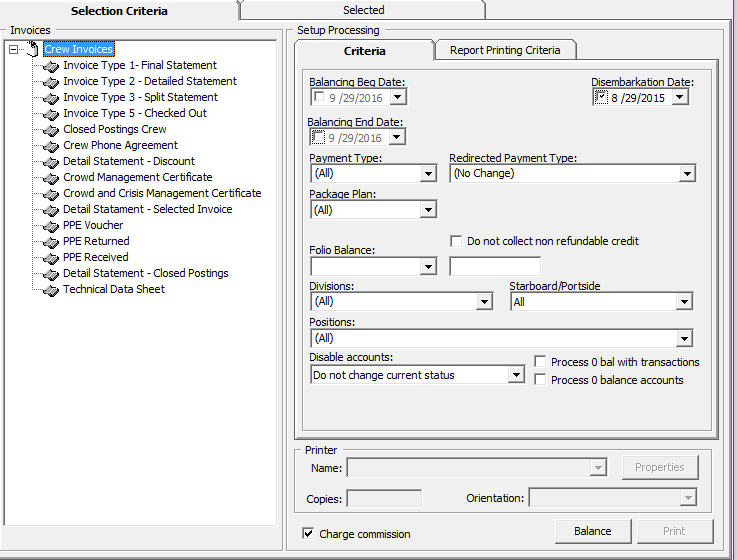 This figure shows the Quick Billing Selection Criteria Window