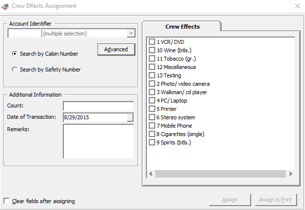 This figure shows the Quick Crew Effects Assignment