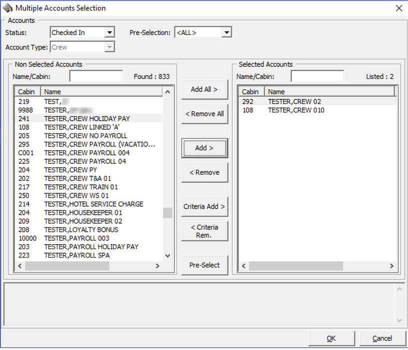 This figure shows the Quick Posting Multiple Account Selection