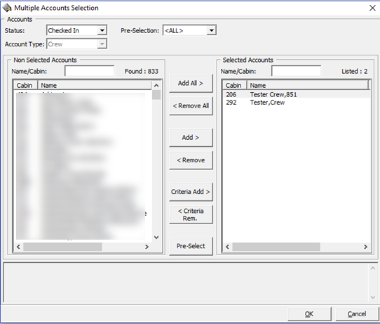 This figure shows the Routing Multiple Account Selection Window