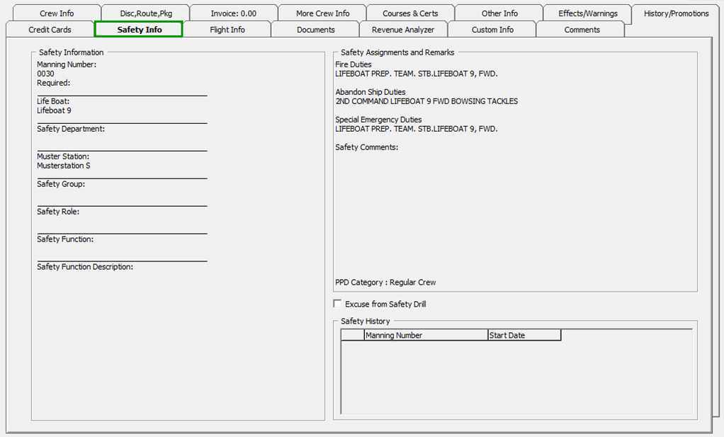 This figure shows the Safety Info Tab