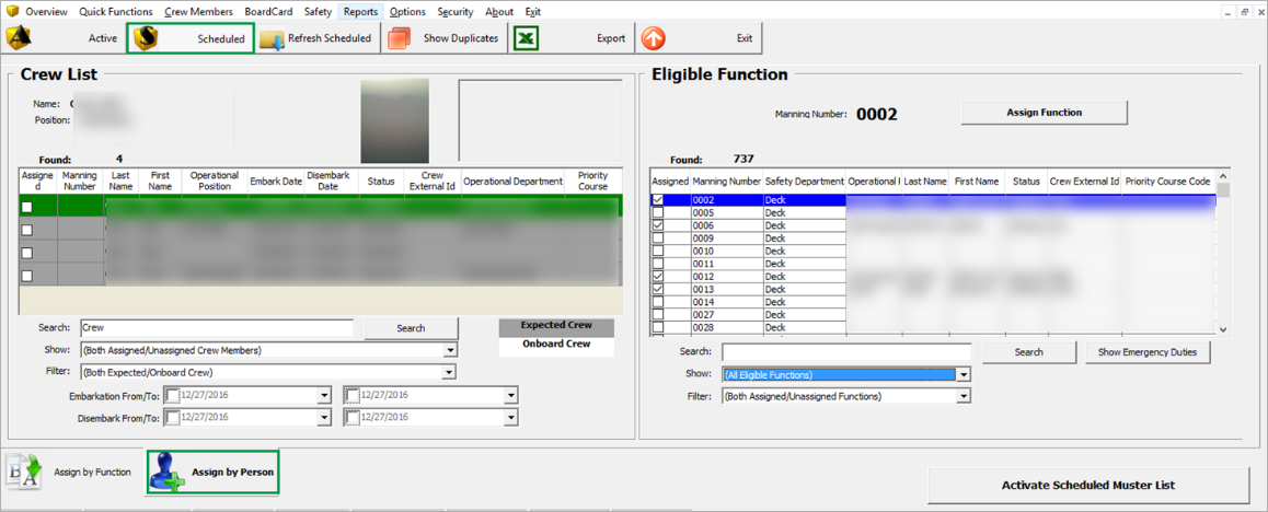 This figure shows the Schedule Muster List Assignment by Person