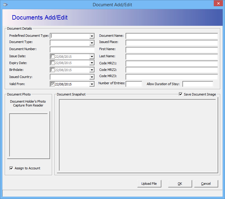 This figure shows the Travel Document Add/Edit Window