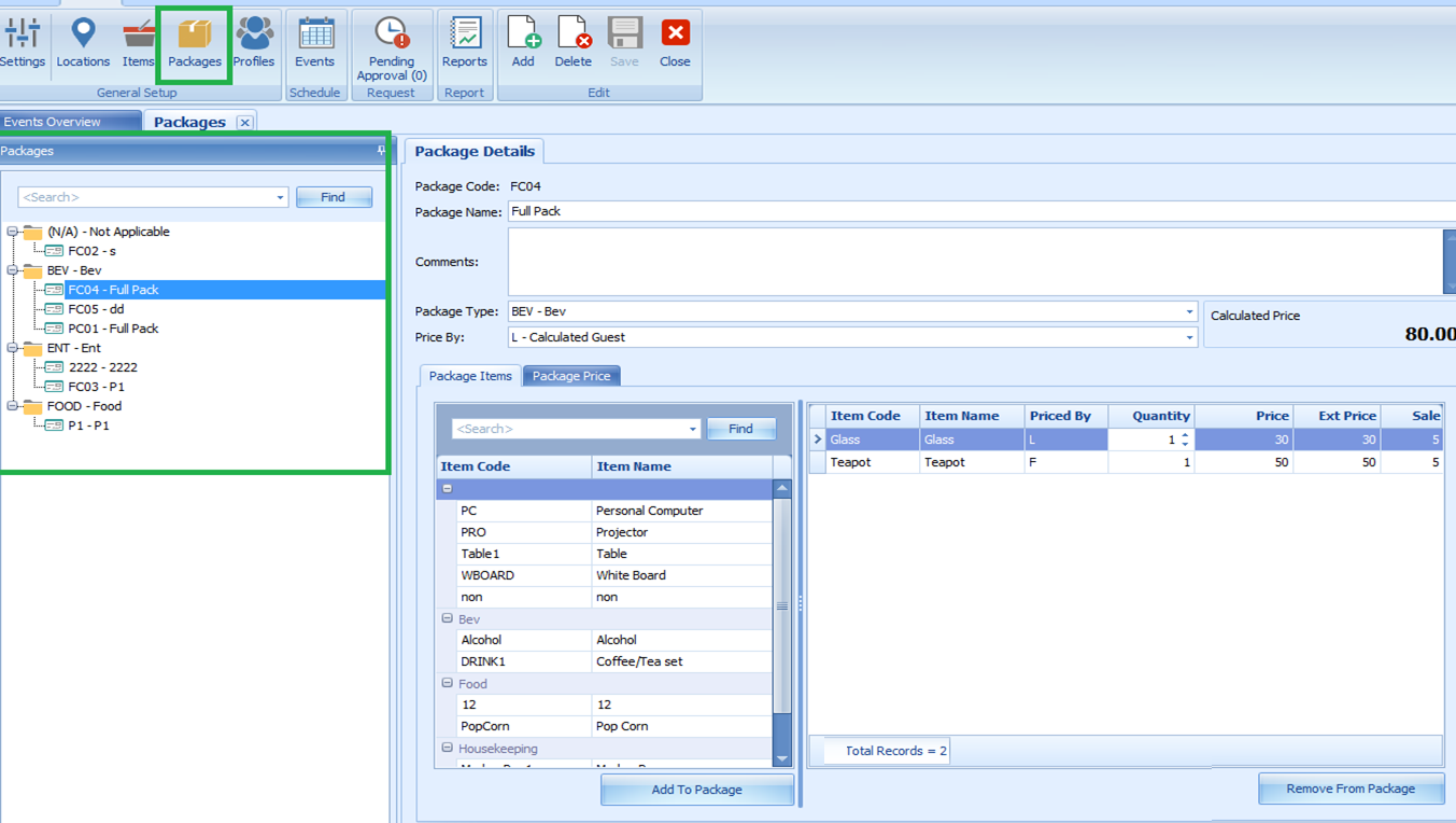 This figure shows the Packages tab