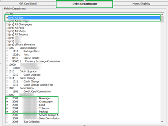 This figure shows the Gift Card Eligibility Debit Department Setup