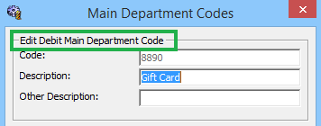 This figure shows the Main Debit Department Code Setup