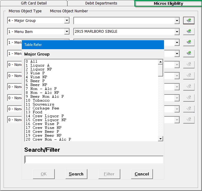 This figure shows the MICROS Object Number List