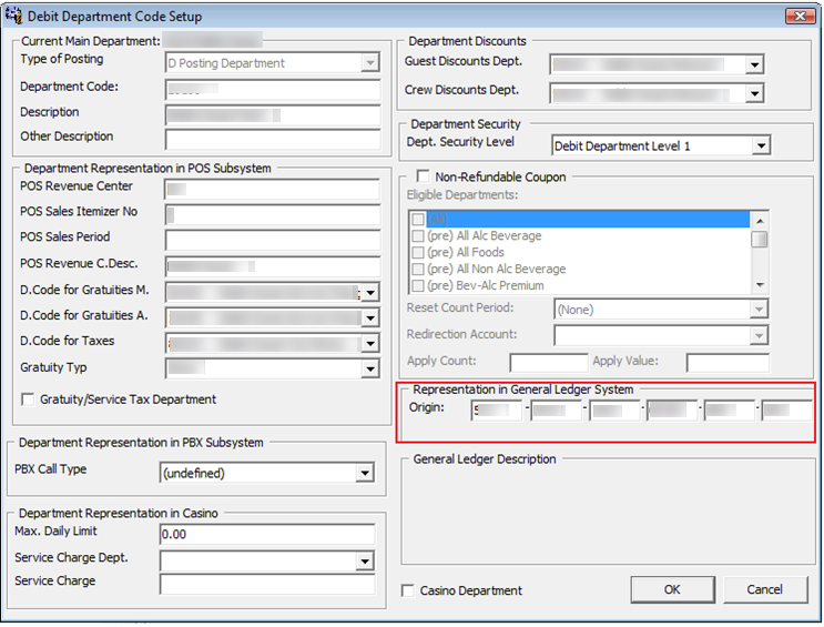 This figure shows the GL Representation Code field in Department Setup.