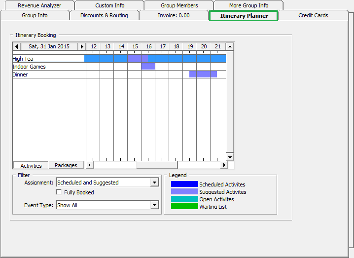 This figure shows the Itinerary Planner Tab This figure shows the Itinerary Planner Tab