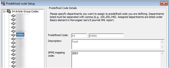 This figure shows the sample predefined code details.