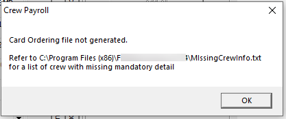 The figure shows the Card Ordering File Not Generated message.