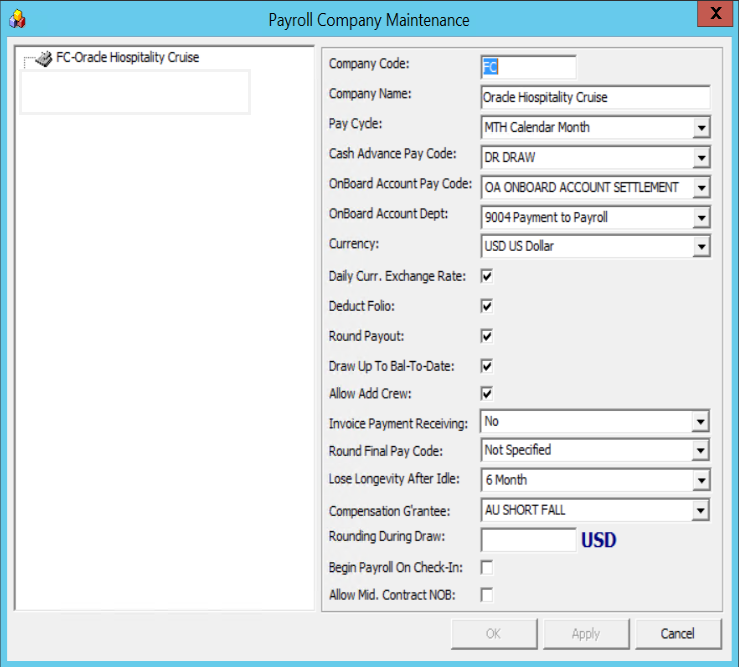 The figure shows the Payroll Company Maintenance window.