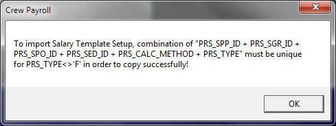 The figure shows the Payroll Setup Copier Unique Record Prompt.