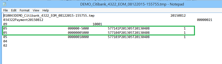 The figure shows a sample transfer file for a voided Salary@Sea transaction.