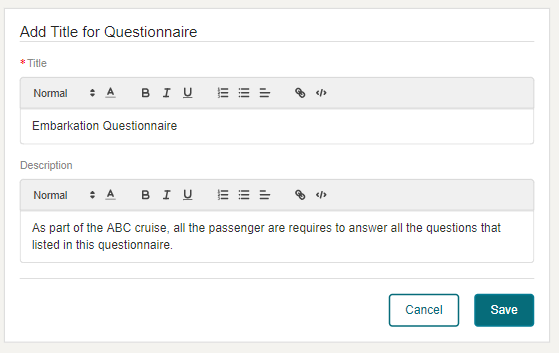 This figure shows the Add Title for Questionnaire section