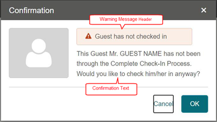 This figure shows the Check-in validation message