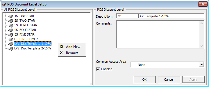 This figure shows the POS Discount Level Setup