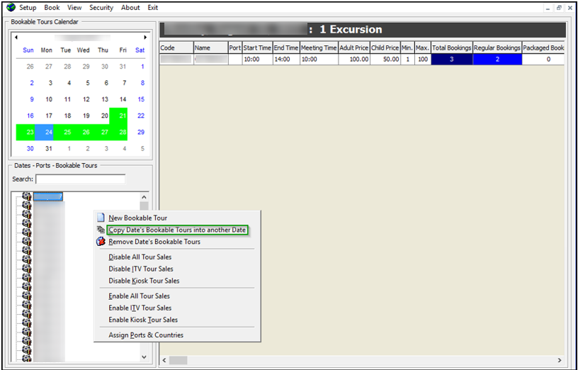 This figure shows the option to copy Bookable Tours into another date.