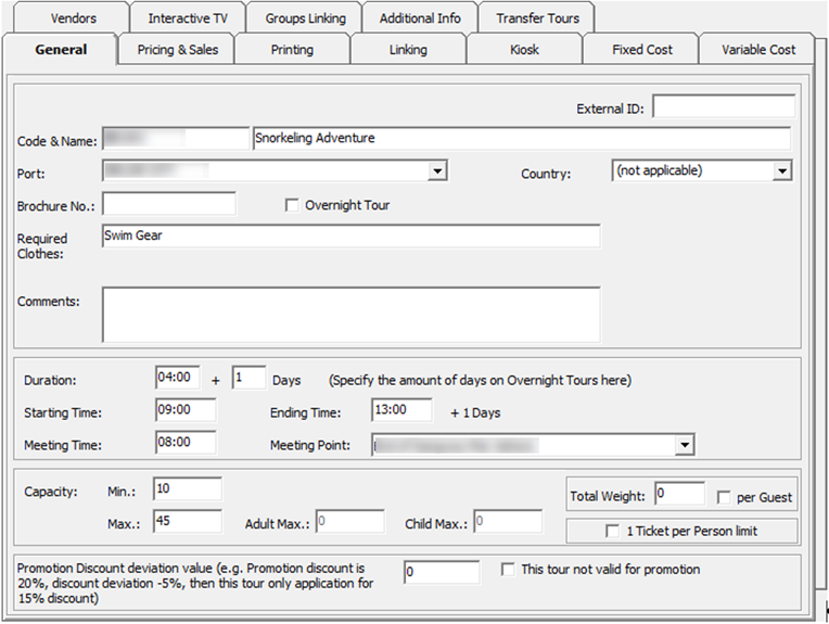 This figure shows the Tour Templates General tab.