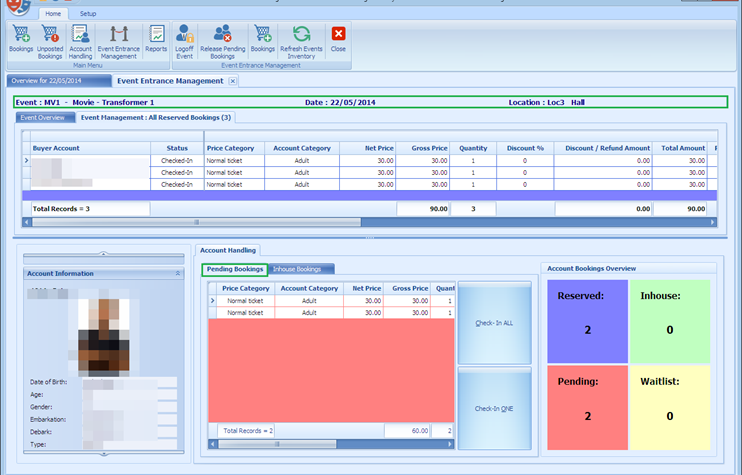 This figure shows the pending bookings in Event Entrance Management.