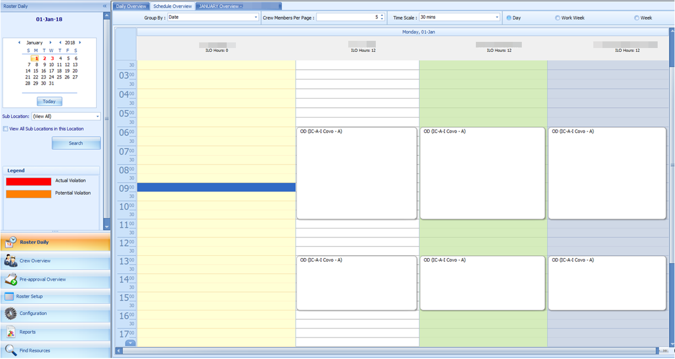 This figure shows the Schedule Overview Group by Date