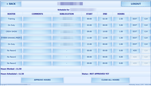 This figure shows the Worked Hours Approval screen.