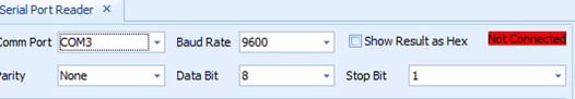 This figure shows the Serial Port Reader settings window