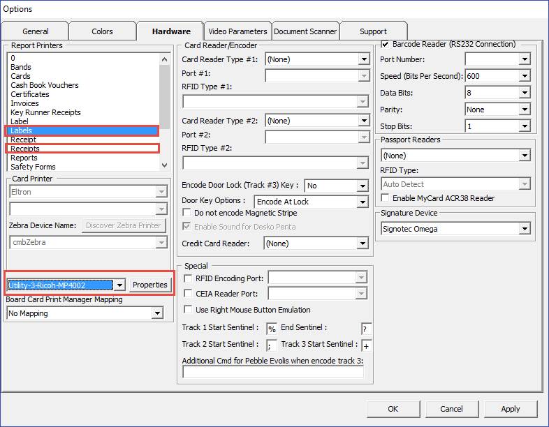 This figure shows the Management Module Printer Configuration