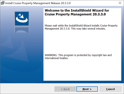 This figure shows the Cruise Property Management Installation Wizard — Welcome Page