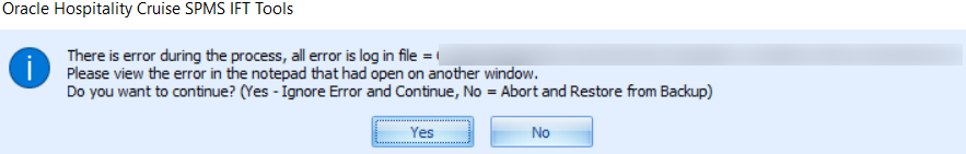 This figure shows the error confirmation and the location of the log file.