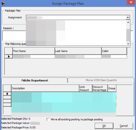 This figure shows the Package Plan Assignment Screen